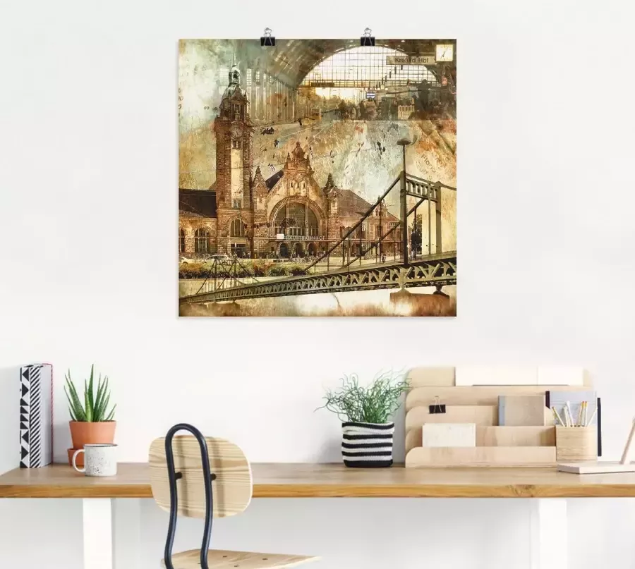 Artland Artprint Krefeld skyline abstracte collage als artprint op linnen poster in verschillende formaten maten - Foto 1