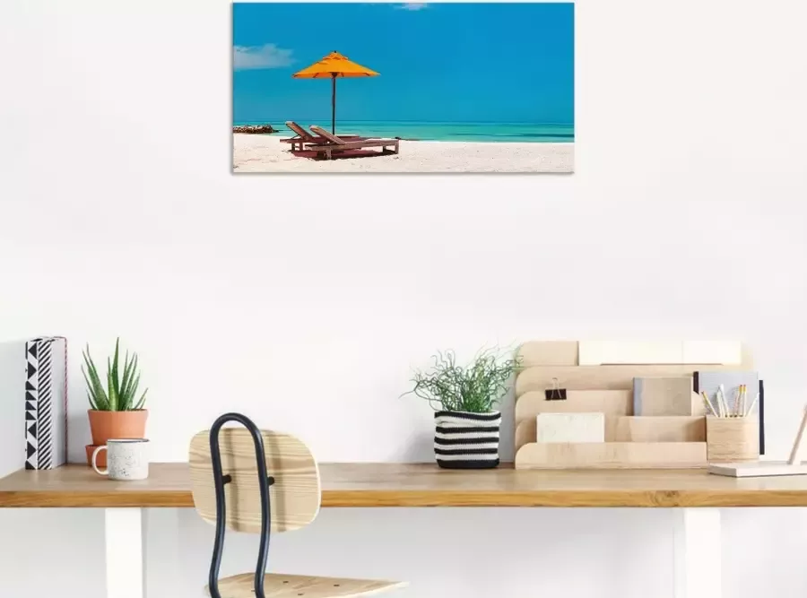 Artland Artprint Ligstoel parasol strand Malediven als artprint van aluminium artprint voor buiten artprint op linnen poster muursticker - Foto 3