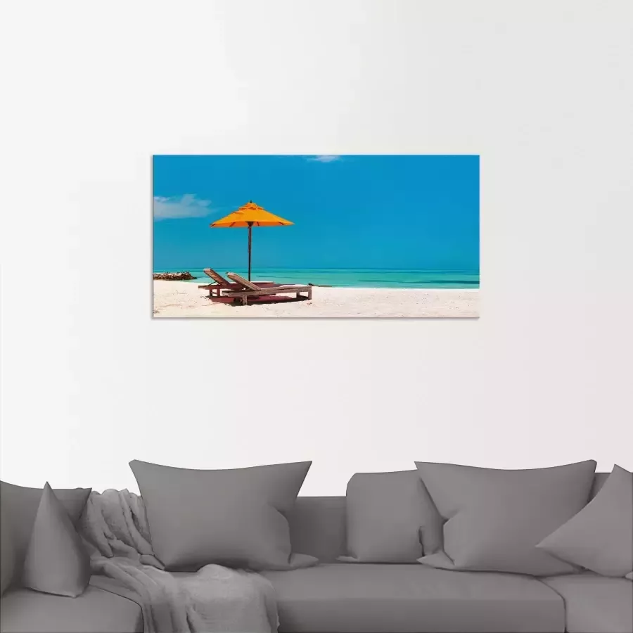 Artland Artprint Ligstoel parasol strand Malediven als artprint van aluminium artprint voor buiten artprint op linnen poster muursticker - Foto 2