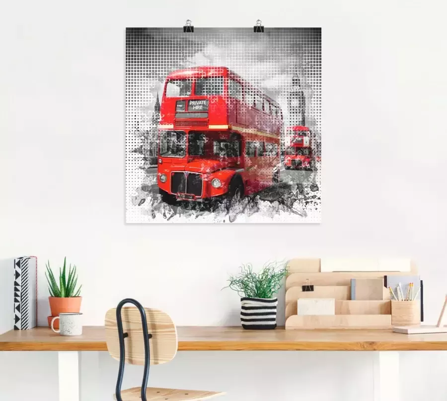 Artland Artprint Londen Westminster rode bussen als poster in verschillende formaten maten - Foto 2