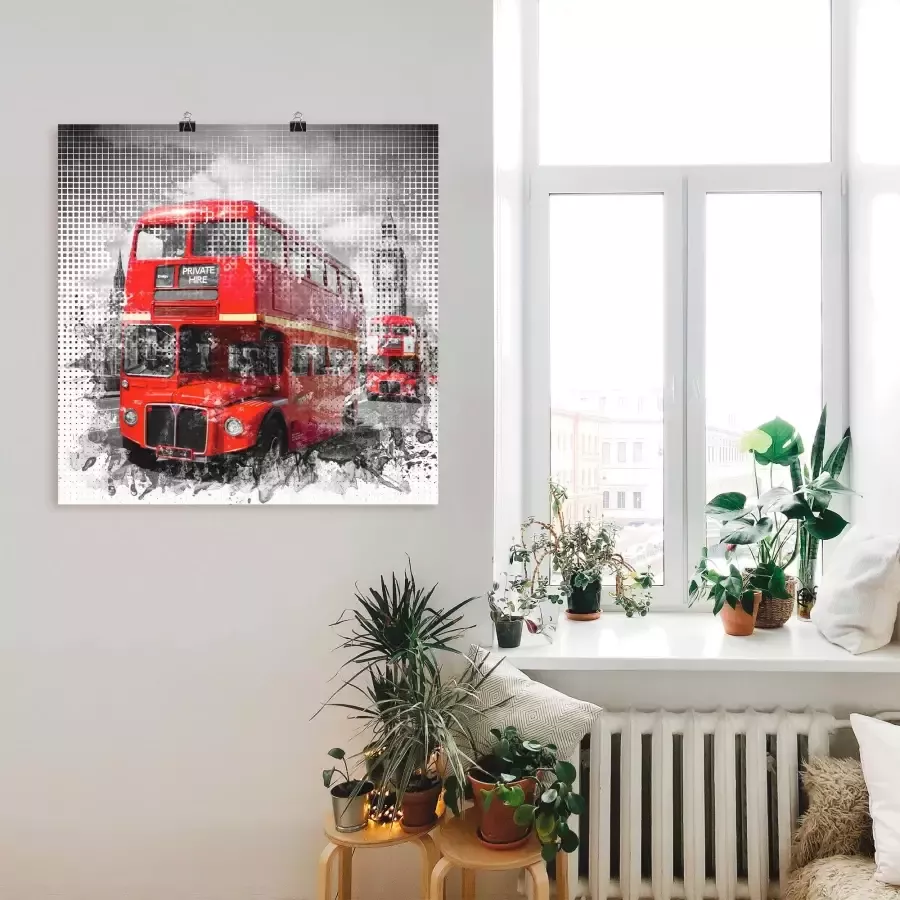 Artland Artprint Londen Westminster rode bussen als poster in verschillende formaten maten - Foto 1