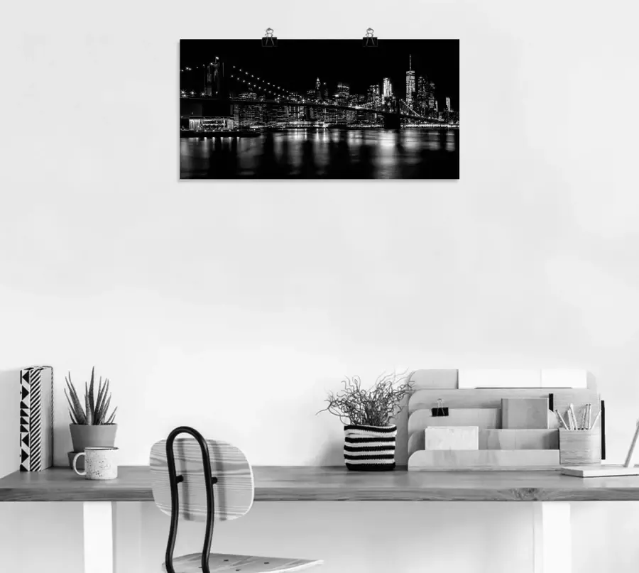 Artland Artprint Manhattan skyline & Brooklyn Bridge als artprint van aluminium artprint voor buiten muursticker in diverse maten - Foto 3