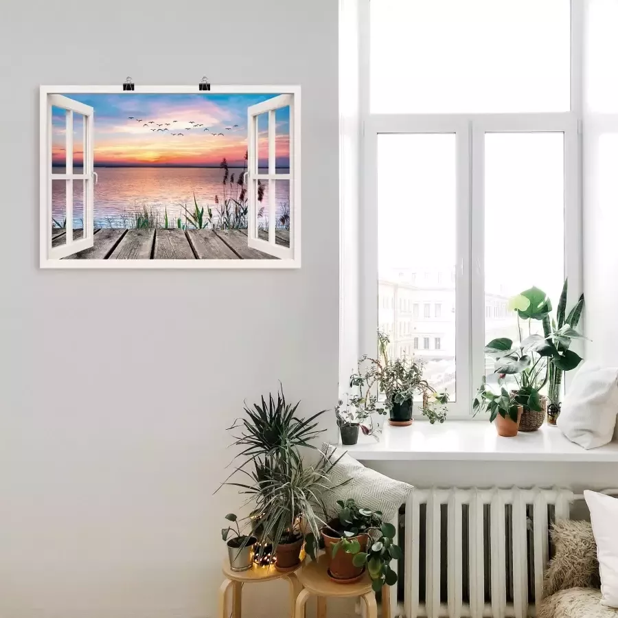 Artland Artprint Meer in de kleuren van de wolken als artprint op linnen poster muursticker in verschillende maten