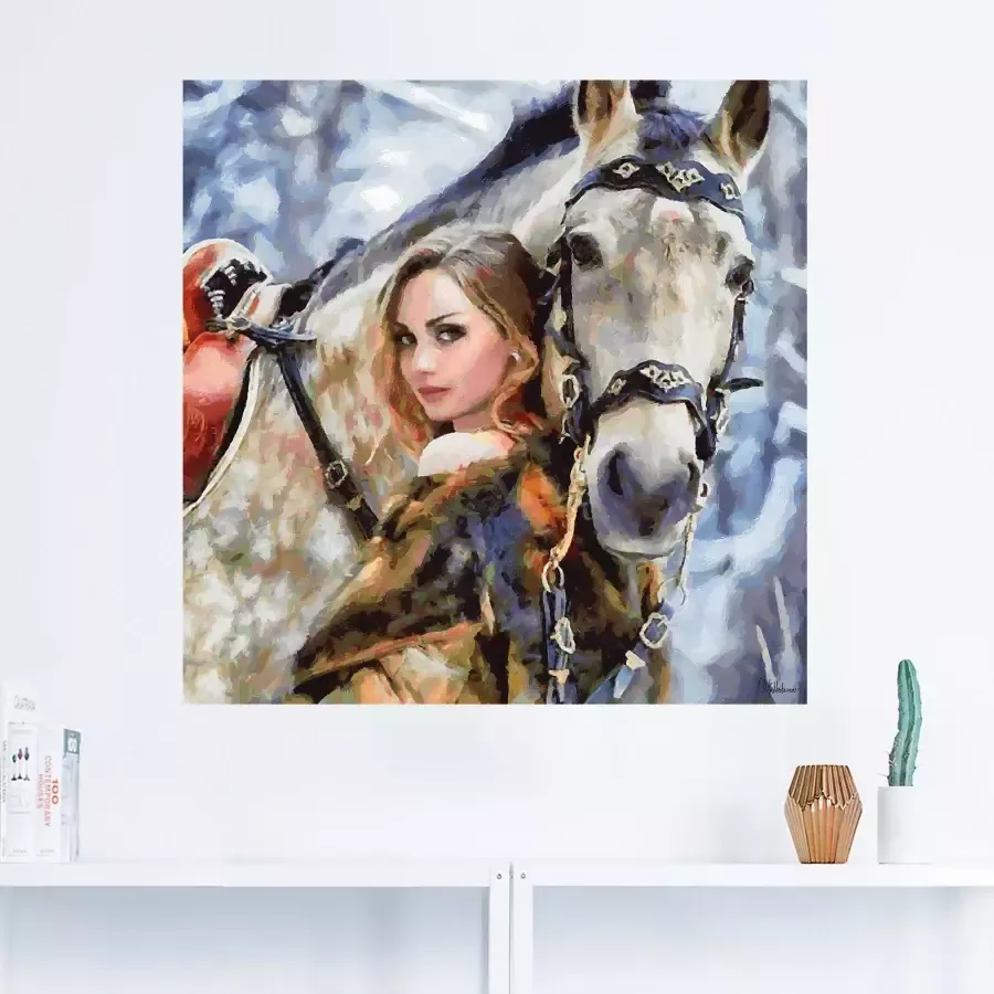 Artland Artprint Meisje met het witte paard als artprint op linnen poster muursticker in verschillende maten