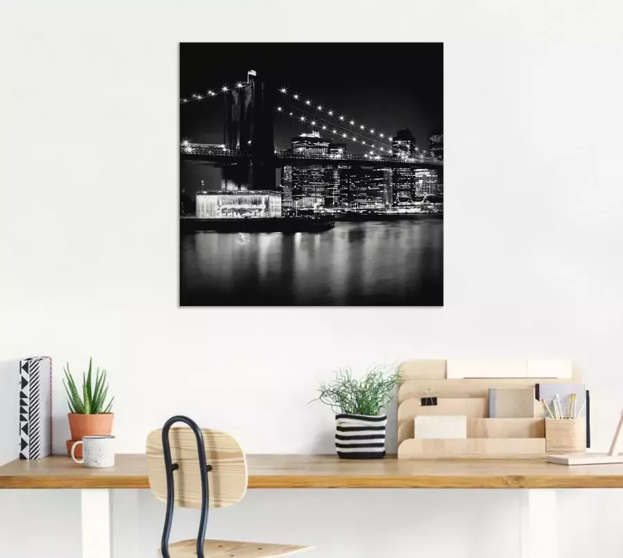 Artland Artprint New York Brooklyn Bridge 's nachts als artprint op linnen poster in verschillende formaten maten - Foto 2