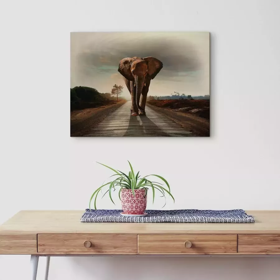 Artland Artprint op hout Een olifant loopt op de weg - Foto 2