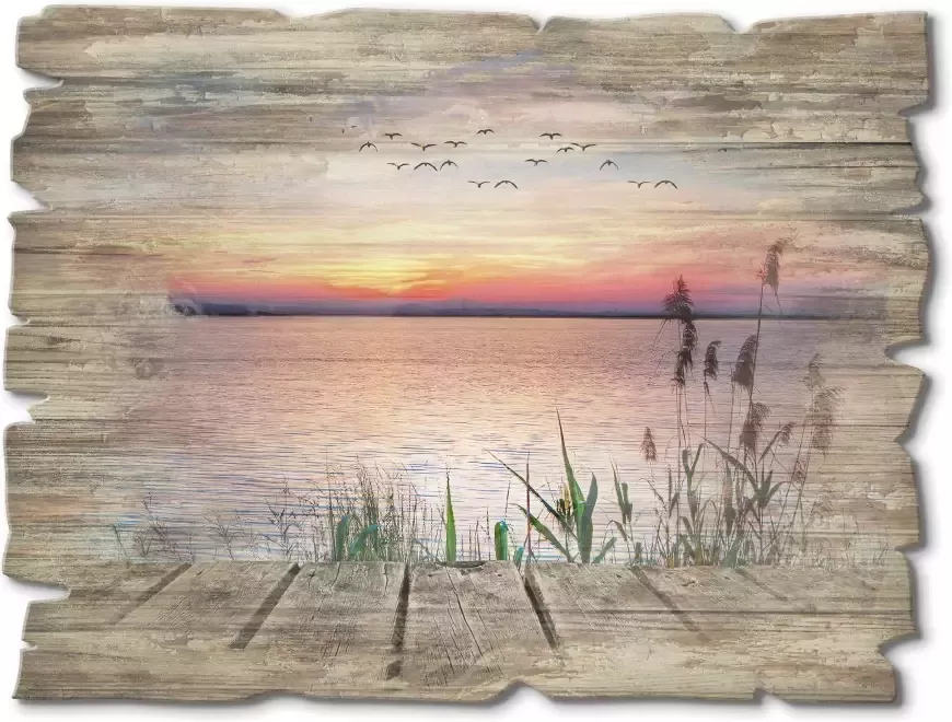 Artland Artprint op hout Het meer in de kleuren van de wolken - Foto 2