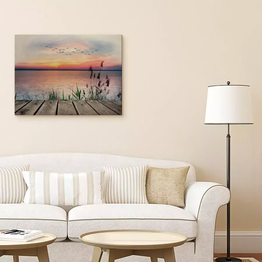 Artland Artprint op hout Het meer in de kleuren van de wolken - Foto 1