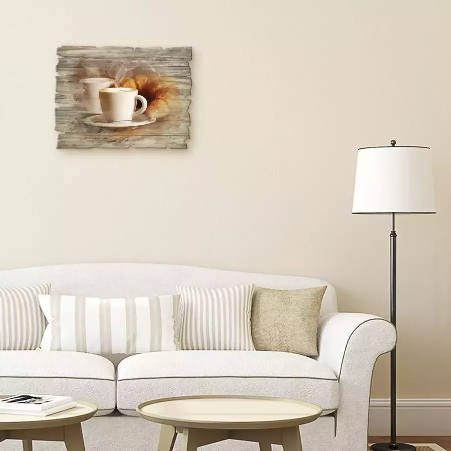 Artland Artprint op hout Stomende cappuccino en croissant - Foto 2