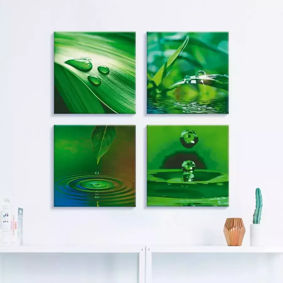 Artland Artprint op linnen Blad gras waterdruppels set van 4 verschillende maten (4-delig) - Foto 3