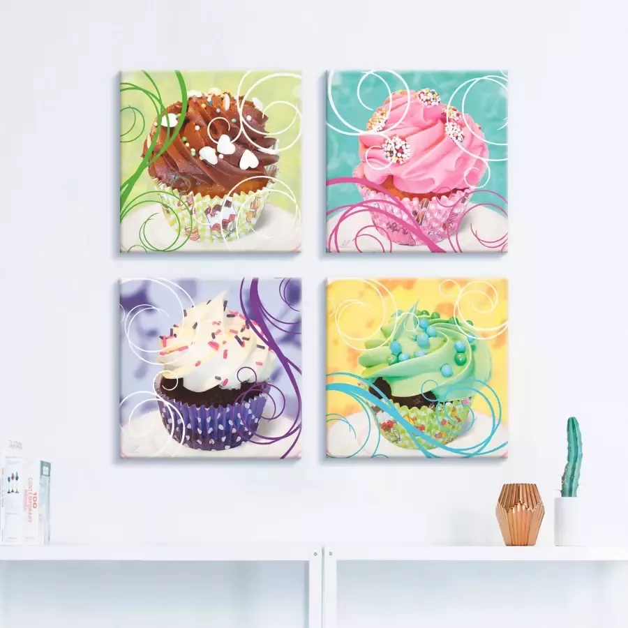 Artland Artprint op linnen Cupcakes set van 4 verschillende maten (4-delig) - Foto 1