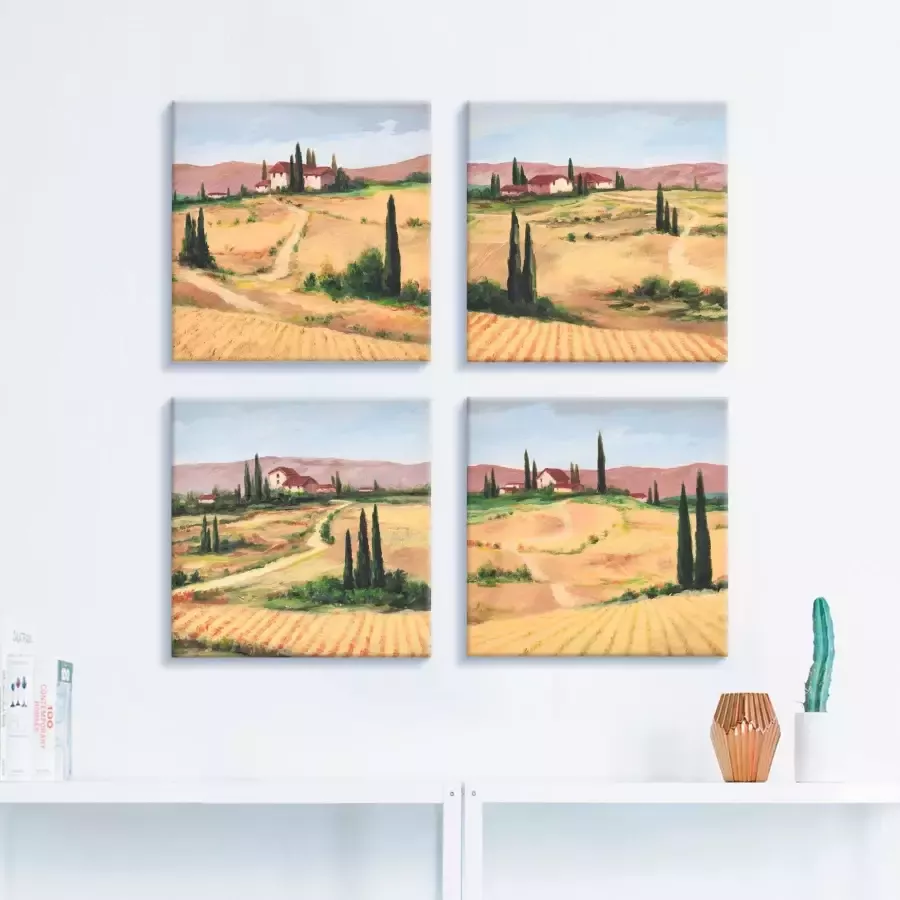 Artland Artprint op linnen De Toscaanse landschappen set van 4 verschillende maten (4-delig)