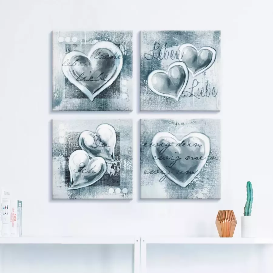 Artland Artprint op linnen Lach Leef Hou van het leven set van 4 verschillende maten (4-delig)