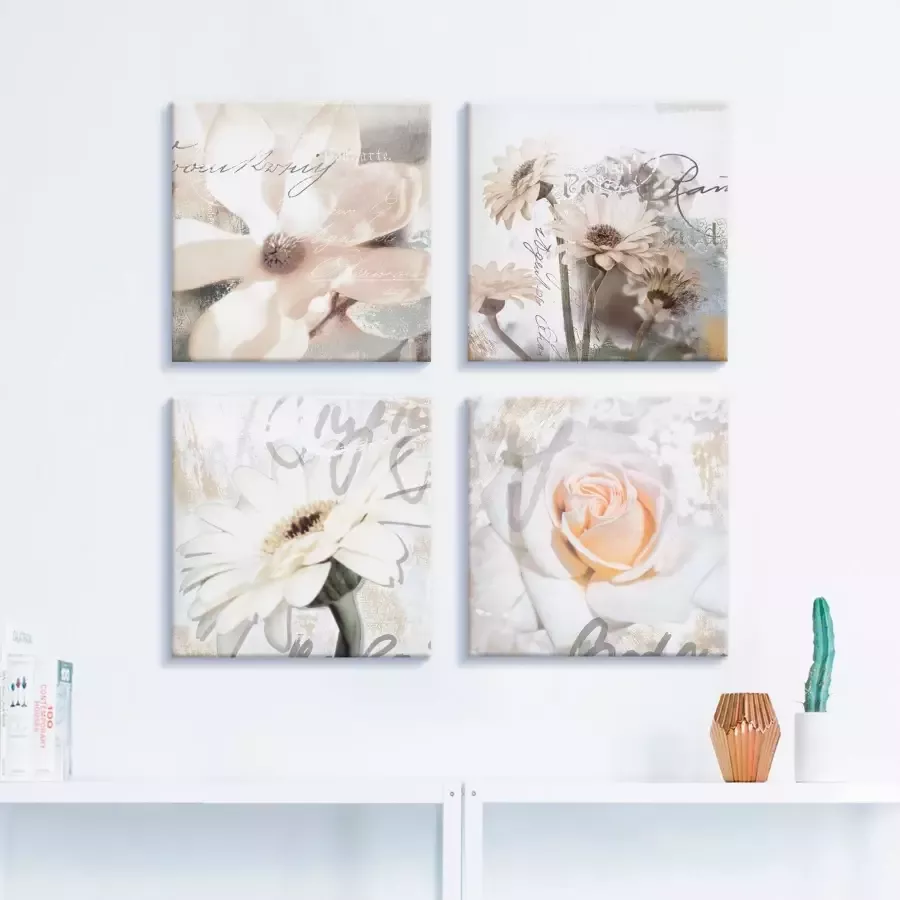 Artland Artprint op linnen Magnolia gerberas rozen in letters (4-delig) - Foto 3