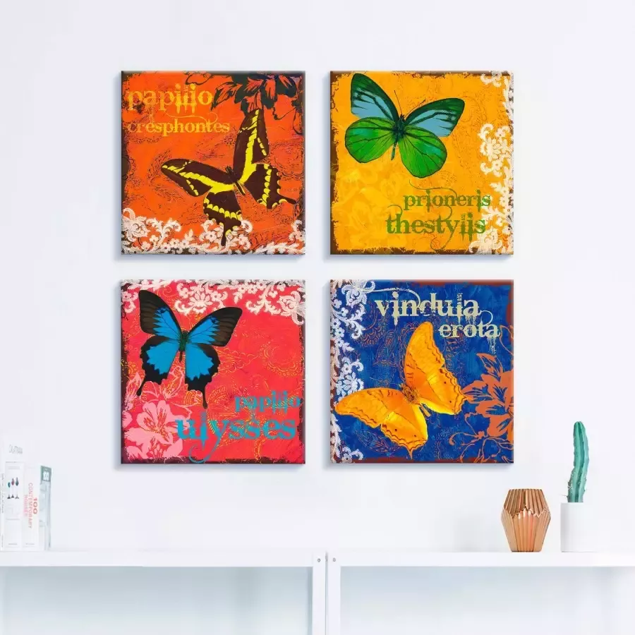 Artland Artprint op linnen Vlinders multicolour set van 4 verschillende maten (4-delig)