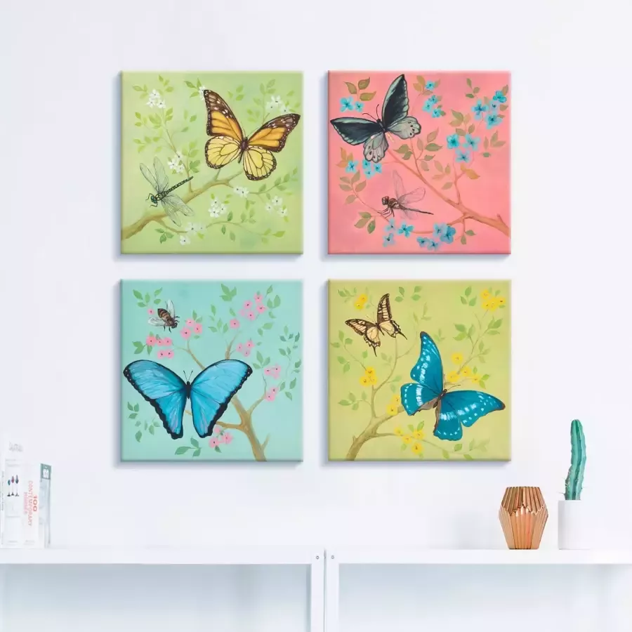 Artland Artprint op linnen Vlinders pastel set van 4 verschillende maten (4-delig) - Foto 1