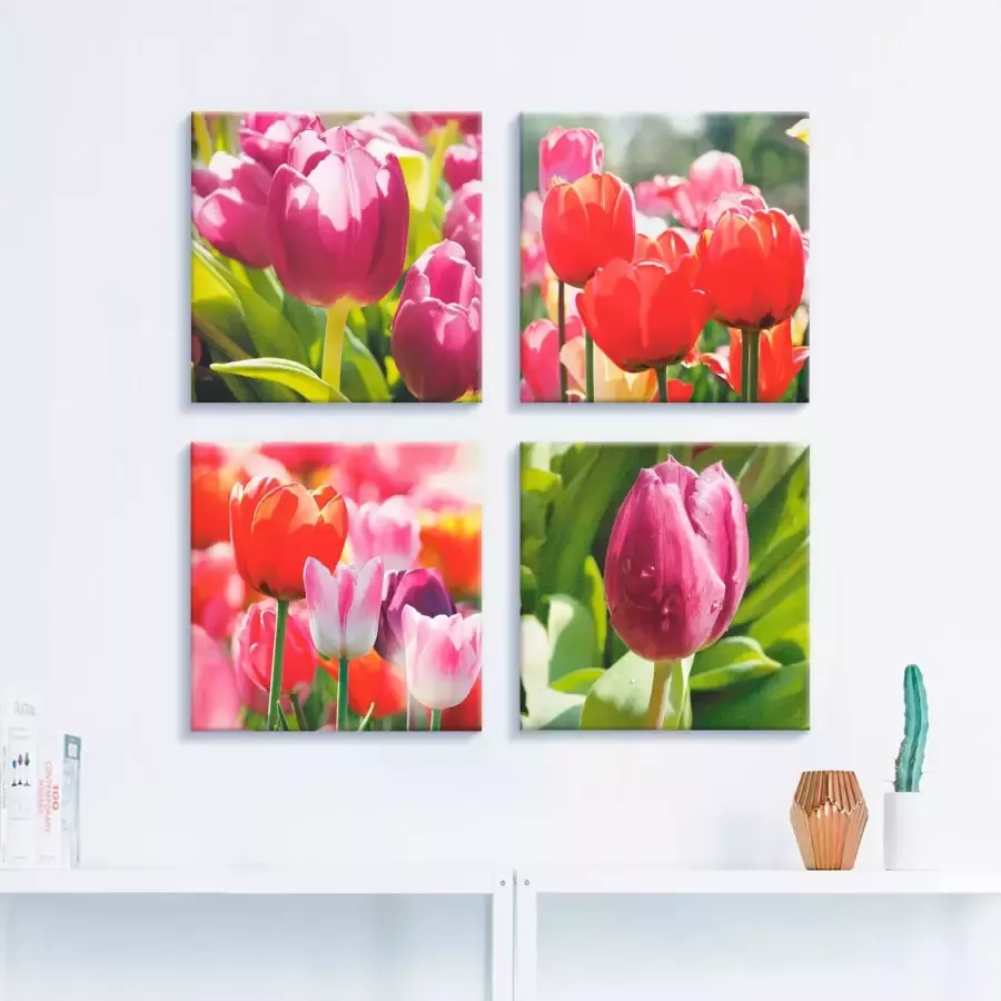 Artland Artprint op linnen Voorjaar en tulpen set van 4 verschillende maten (4-delig)