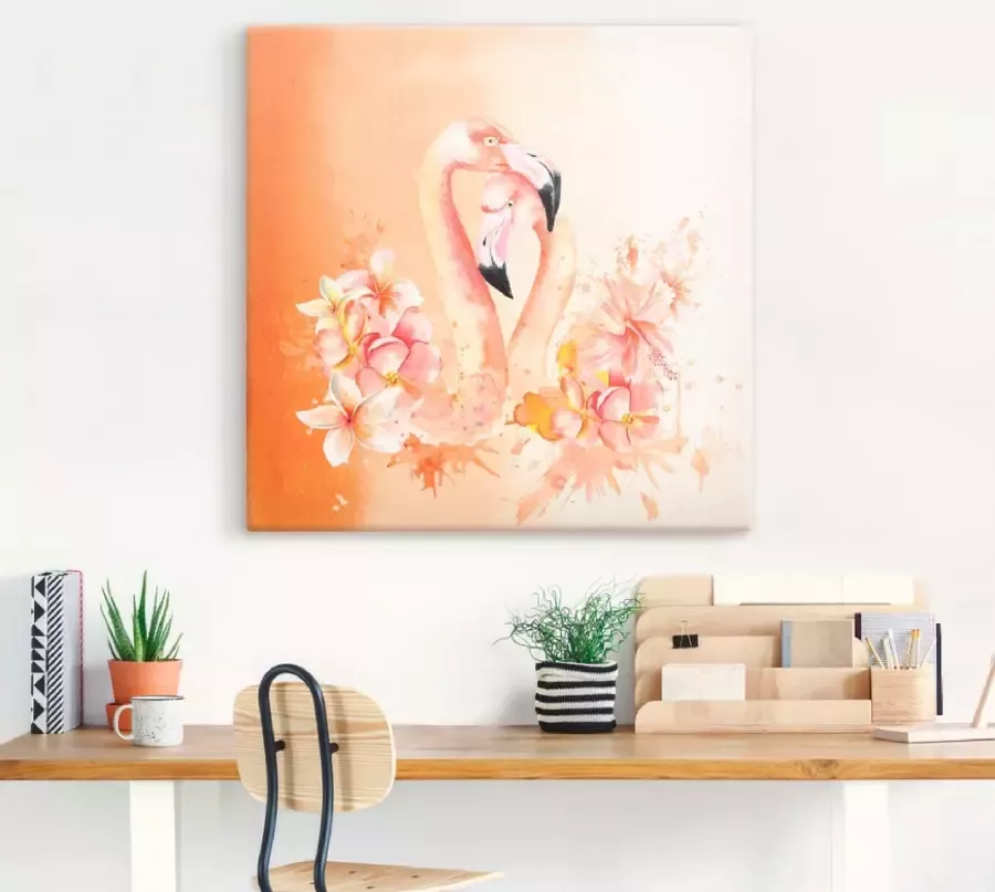 Artland Artprint Oranje flamingo In Love- illustratie als artprint op linnen poster in verschillende formaten maten - Foto 2