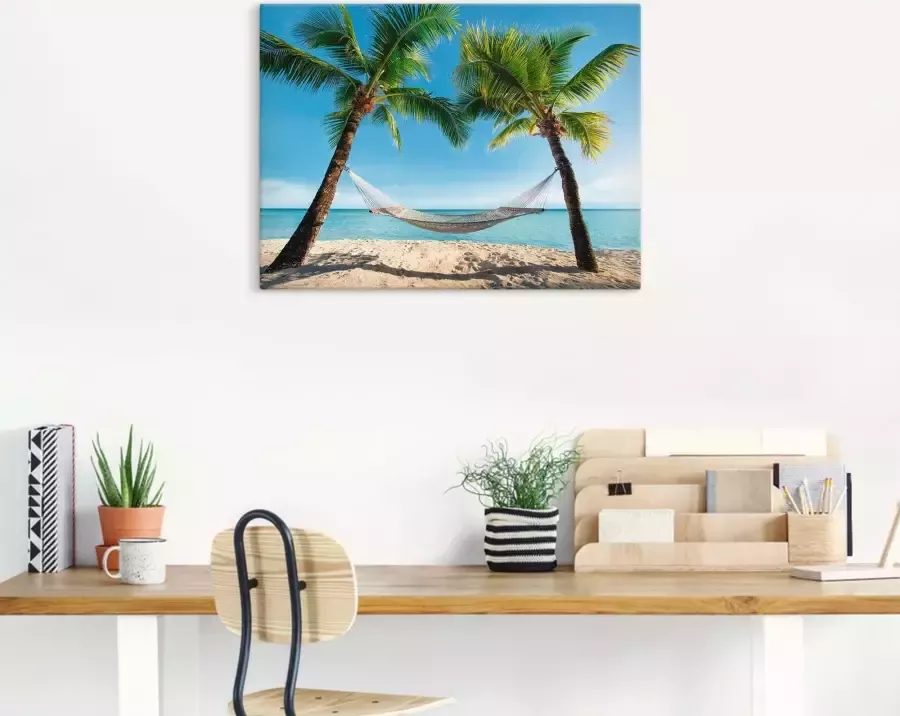 Artland Artprint Palmenstrand Caribic met hangmat als artprint op linnen poster muursticker in verschillende maten - Foto 2