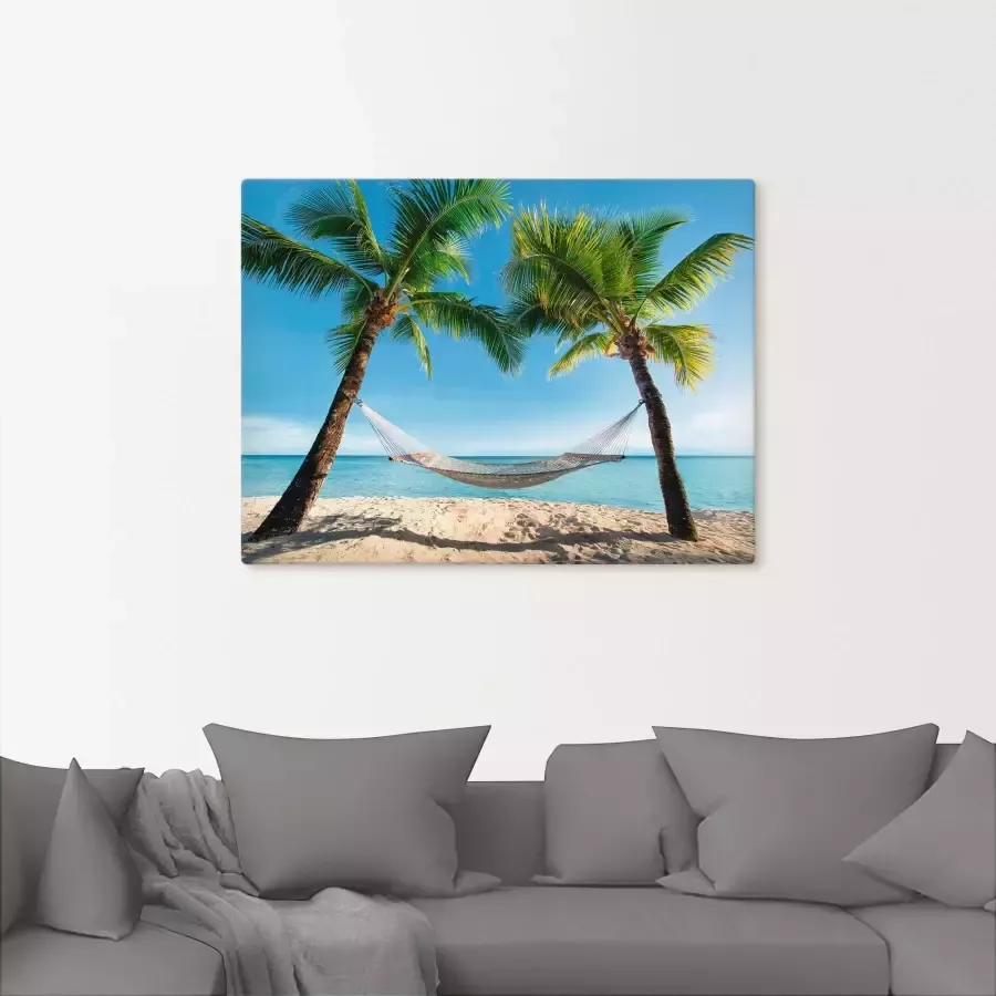 Artland Artprint Palmenstrand Caribic met hangmat als artprint op linnen poster muursticker in verschillende maten