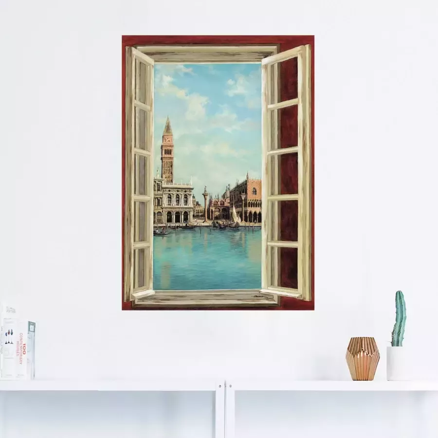 Artland Artprint Raam met uitzicht op Venetië als artprint op linnen poster muursticker in verschillende maten