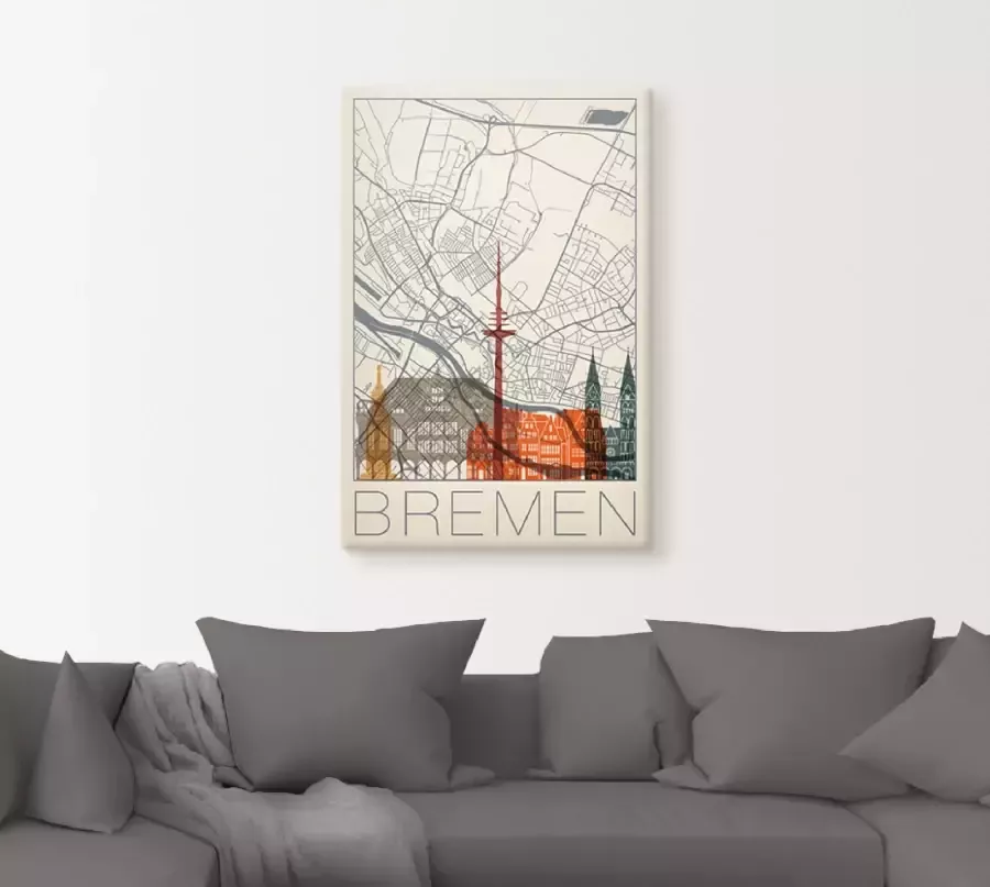 Artland Artprint Retro kaart Bremen als artprint van aluminium artprint voor buiten poster in diverse formaten - Foto 2
