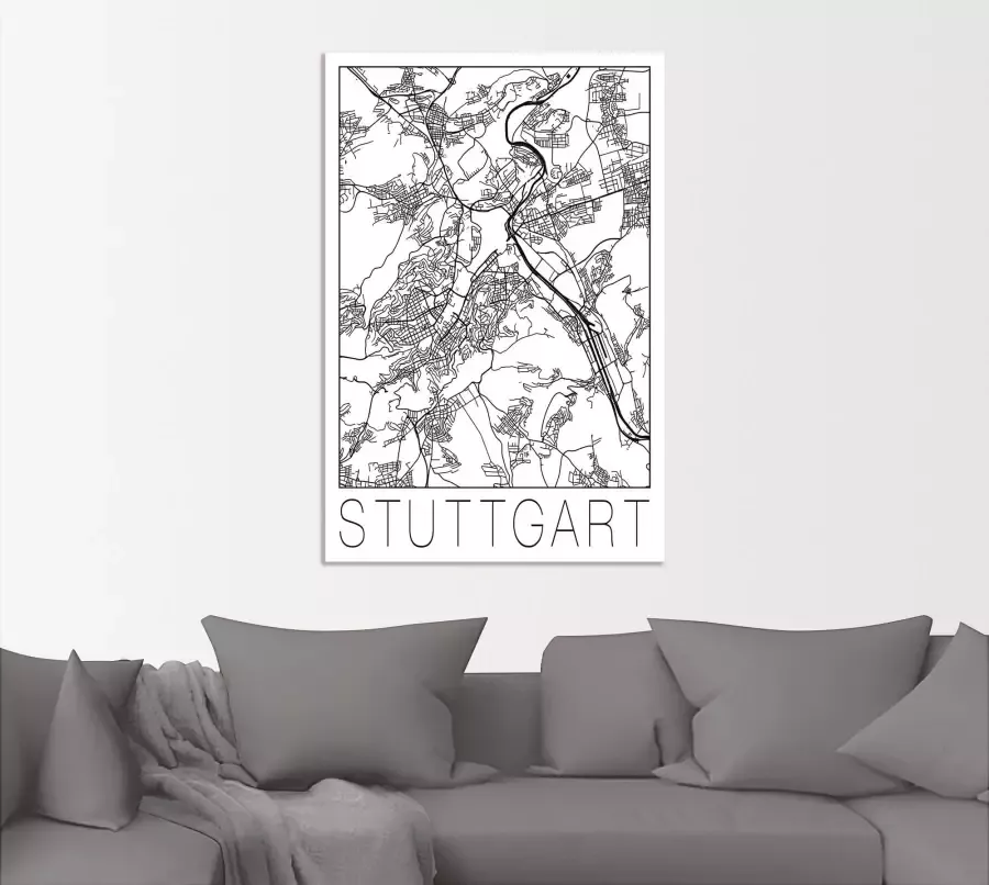 Artland Poster Retro kaart Stuttgart Duitsland als artprint van aluminium artprint op linnen muursticker of poster in verschillende maten - Foto 2