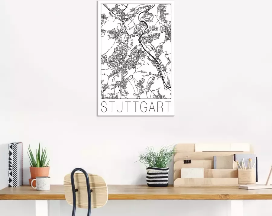 Artland Poster Retro kaart Stuttgart Duitsland als artprint van aluminium artprint op linnen muursticker of poster in verschillende maten - Foto 3