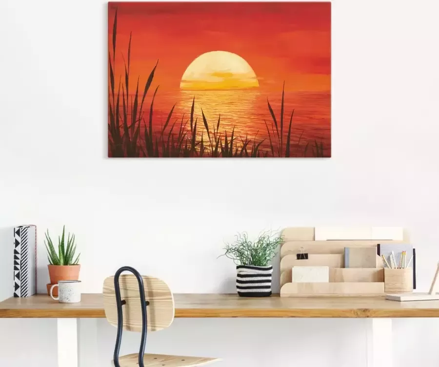 Artland Artprint Rode zonsondergang bij de oceaan als artprint van aluminium artprint voor buiten artprint op linnen poster muursticker - Foto 2