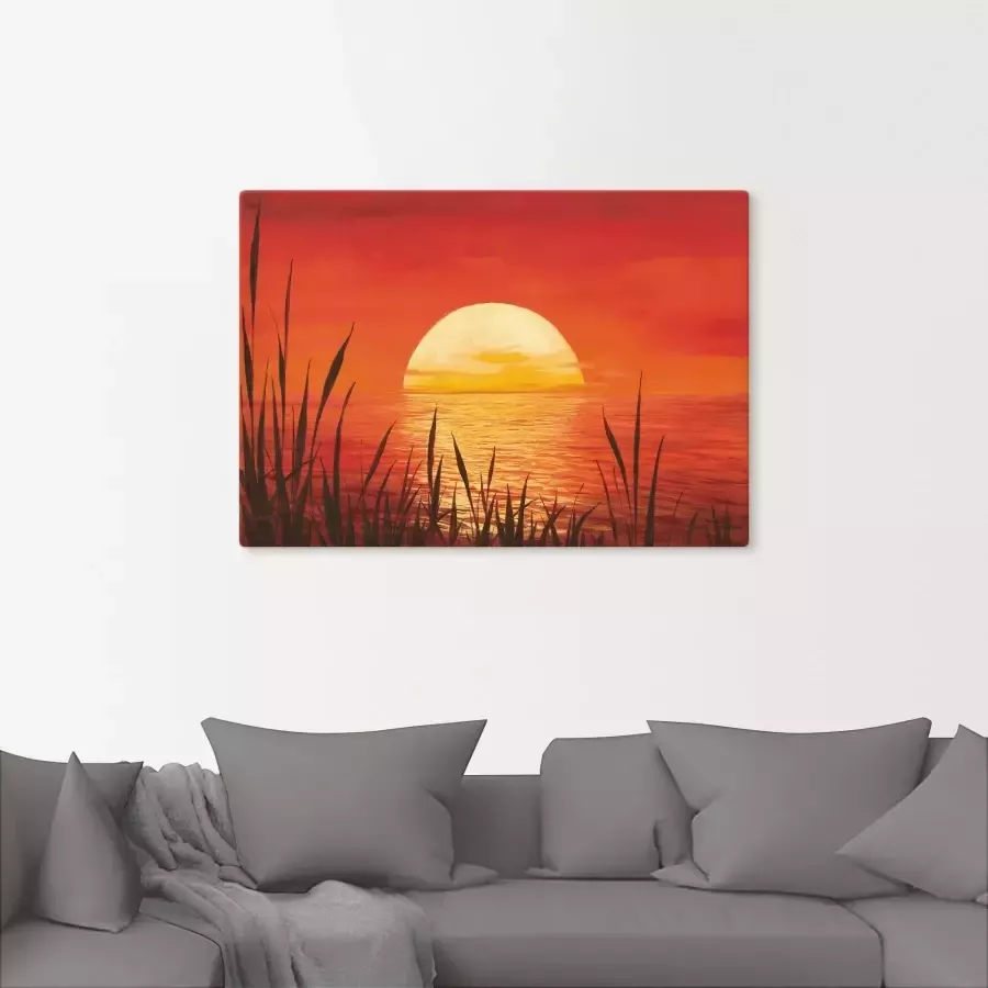 Artland Artprint Rode zonsondergang bij de oceaan als artprint van aluminium artprint voor buiten artprint op linnen poster muursticker