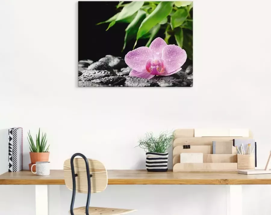 Artland Artprint Roze orchidee op zwarte zen stenen als artprint op linnen poster in verschillende formaten maten - Foto 2