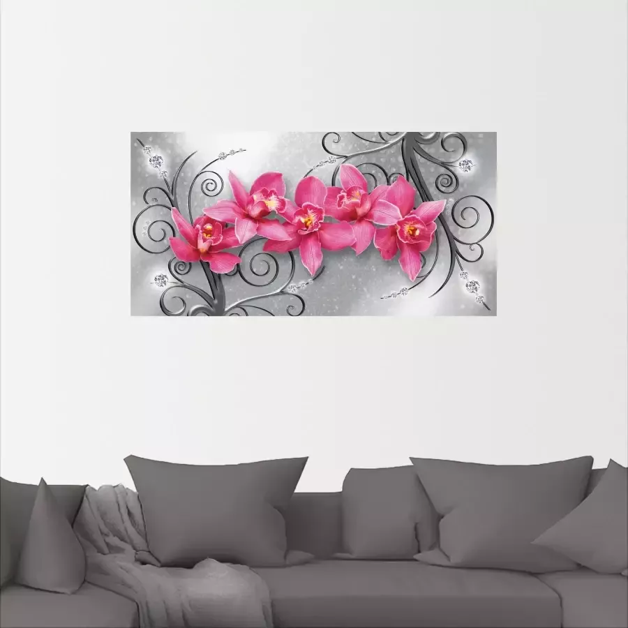 Artland Artprint Roze pioenrozen in glazen vaas Roze orchideeën op ornamenten als artprint van aluminium artprint voor buiten artprint op linnen poster muursticker - Foto 2