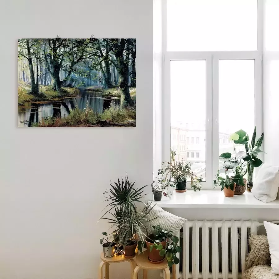 Artland Artprint op linnen Rust door de bomen gespannen op een spieraam