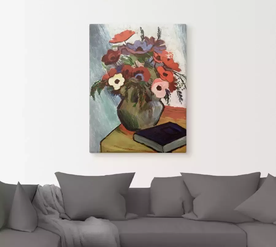 Artland Artprint Stilleven met anemonen en blauw boek als artprint op linnen poster in verschillende formaten maten