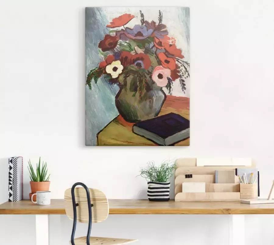 Artland Artprint Stilleven met anemonen en blauw boek als artprint op linnen poster in verschillende formaten maten - Foto 2