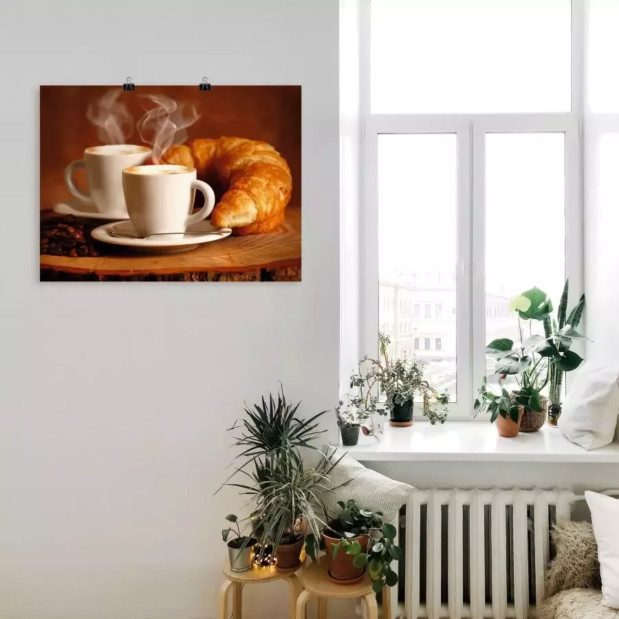 Artland Artprint Stomende cappuccino en croissant als artprint op linnen poster muursticker in verschillende maten - Foto 1