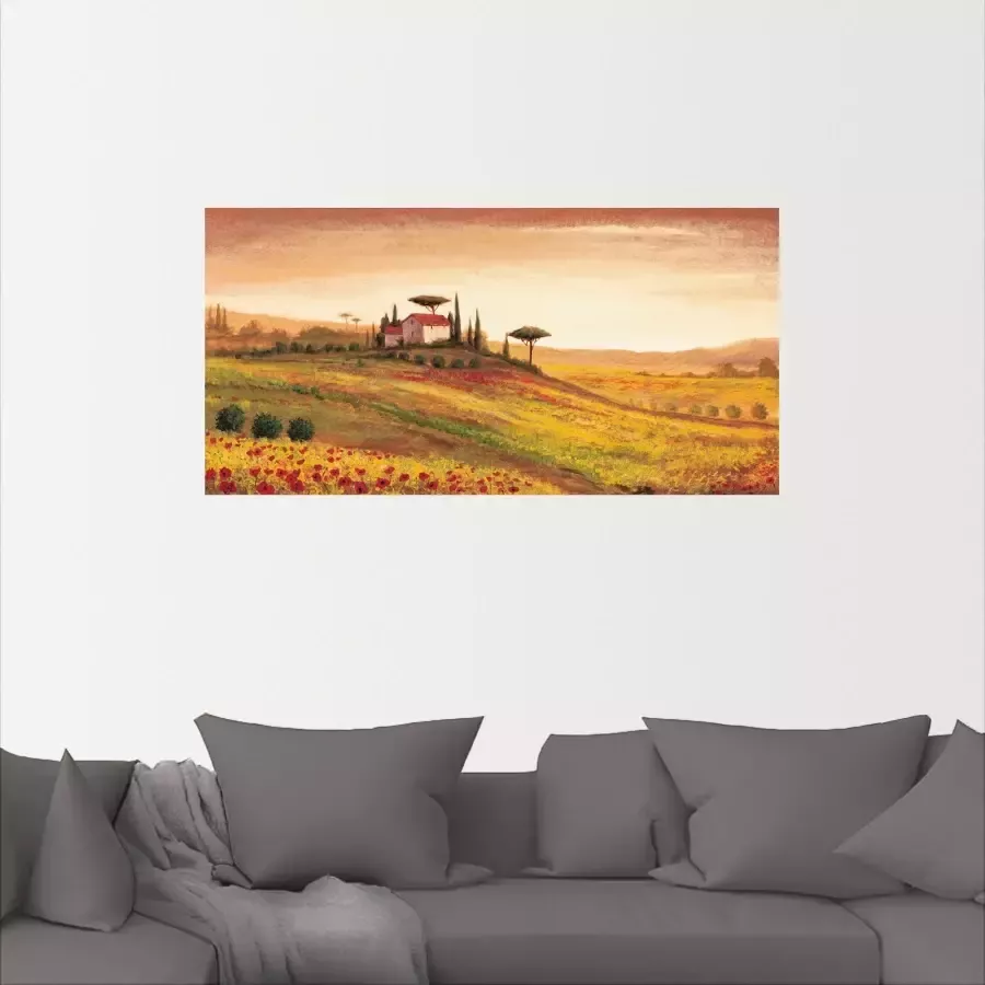 Artland Artprint op linnen Toscaans landschap met klaprozen