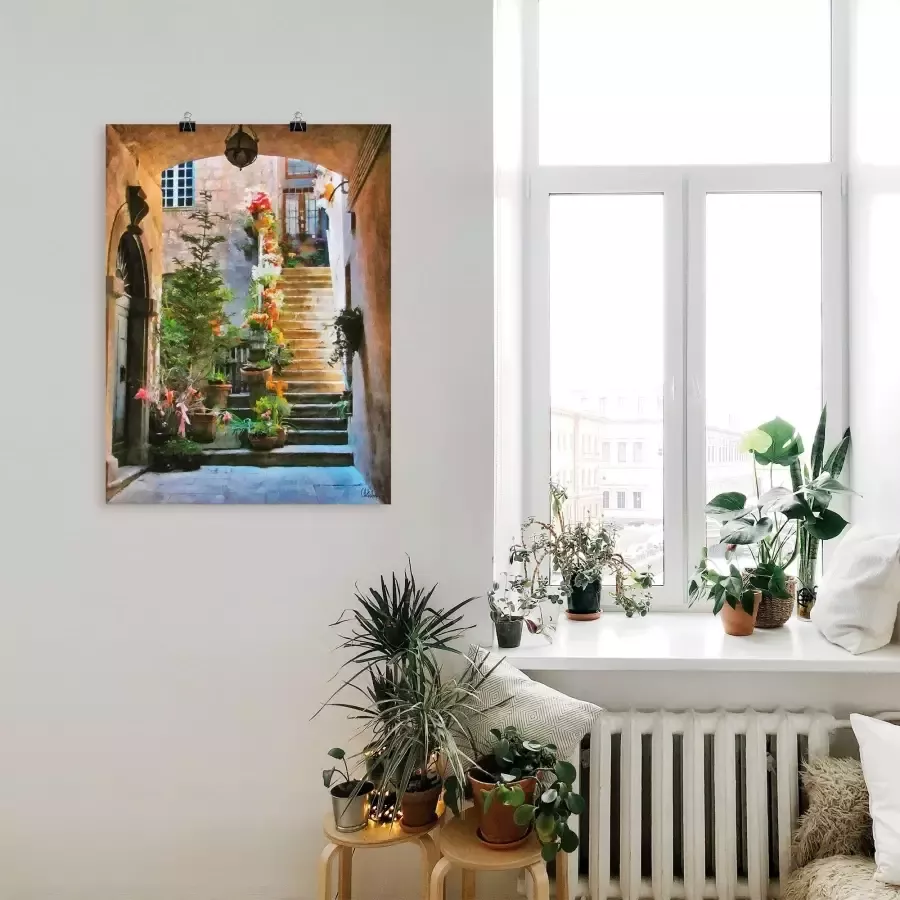 Artland Artprint Trap met bloemen als artprint op linnen muursticker in verschillende maten