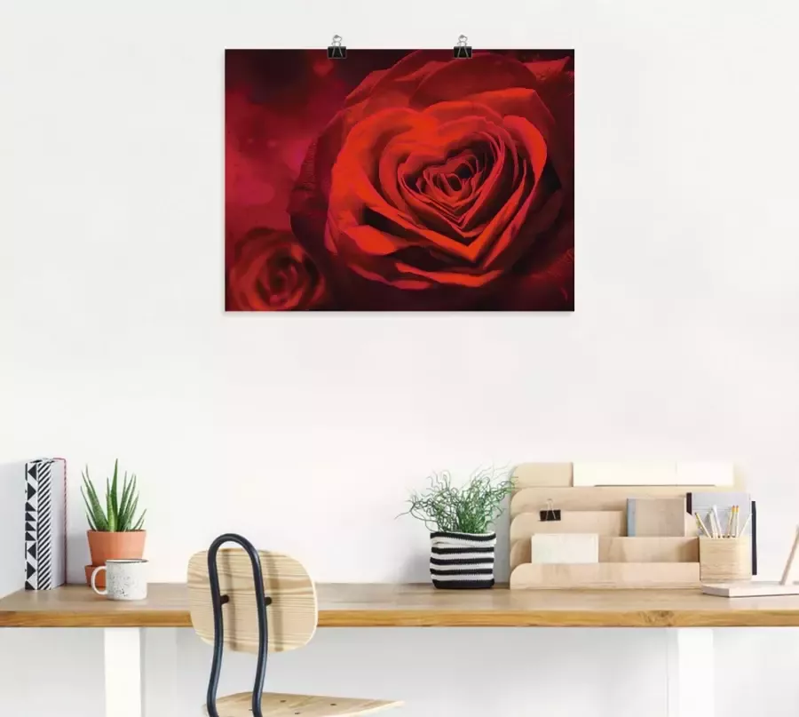 Artland Artprint Valentijnsuitnodiging met harten en rozen als artprint op linnen poster muursticker in verschillende maten - Foto 2
