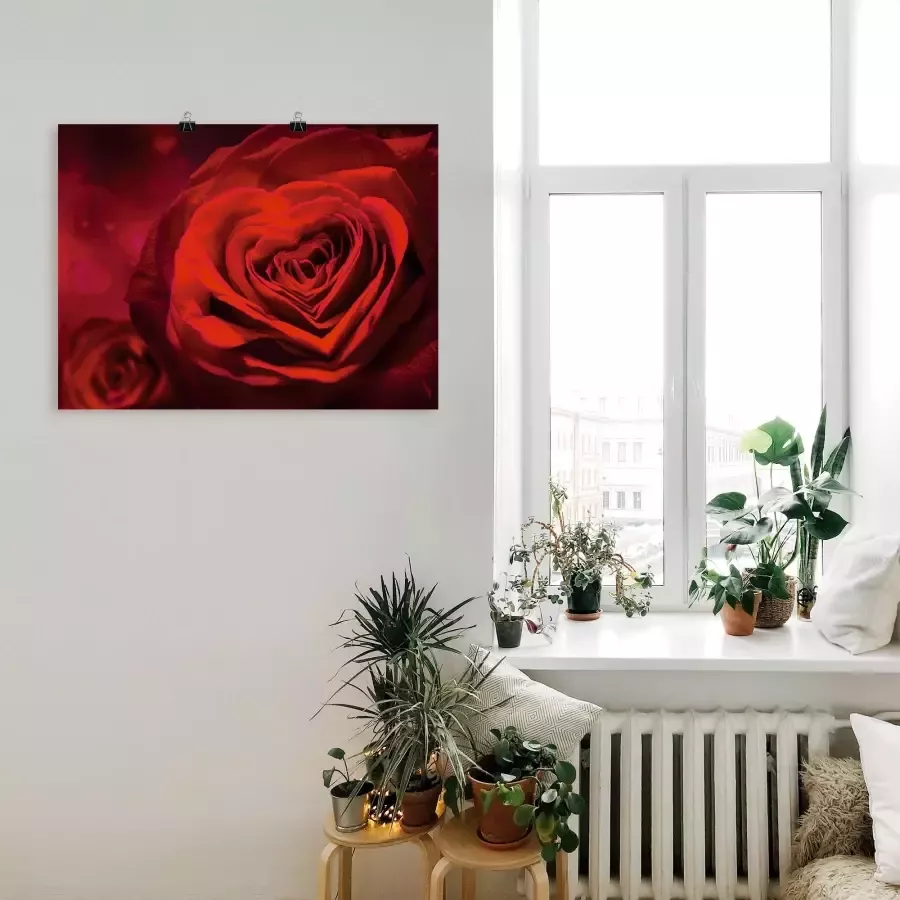 Artland Artprint Valentijnsuitnodiging met harten en rozen als artprint op linnen poster muursticker in verschillende maten - Foto 1