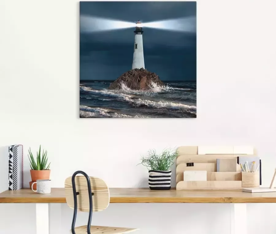 Artland Artprint op linnen Artprint van vuurtoren met lichtbundel - Foto 4