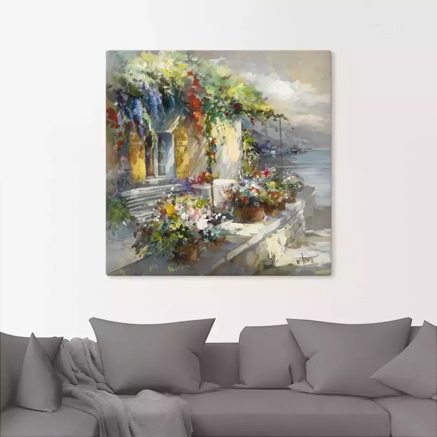 Artland Artprint op linnen Veranda aan het meer