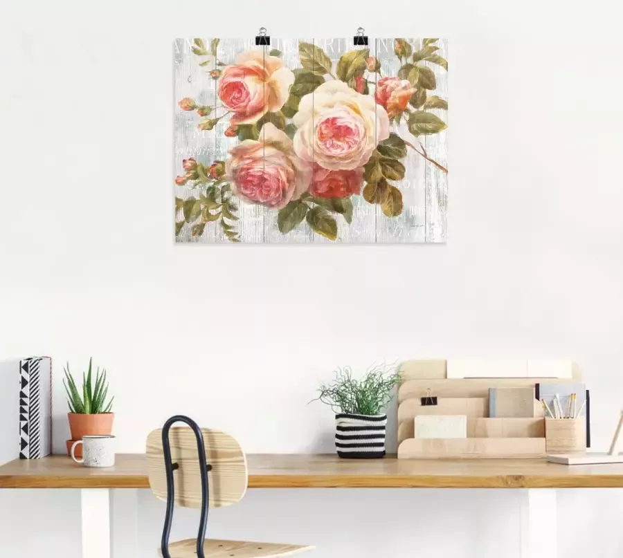 Artland Artprint Vintage rozen op hout als artprint op linnen poster muursticker in verschillende maten - Foto 2