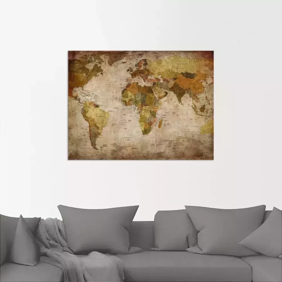 Artland Artprint Wereldkaart als artprint van aluminium artprint voor buiten artprint op linnen poster muursticker - Foto 2