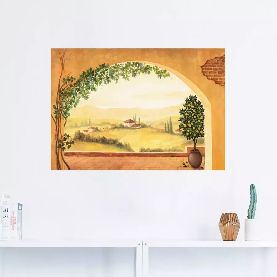 Artland Artprint Wijnranken voor het toscaanse landschap als artprint op linnen poster in verschillende formaten maten