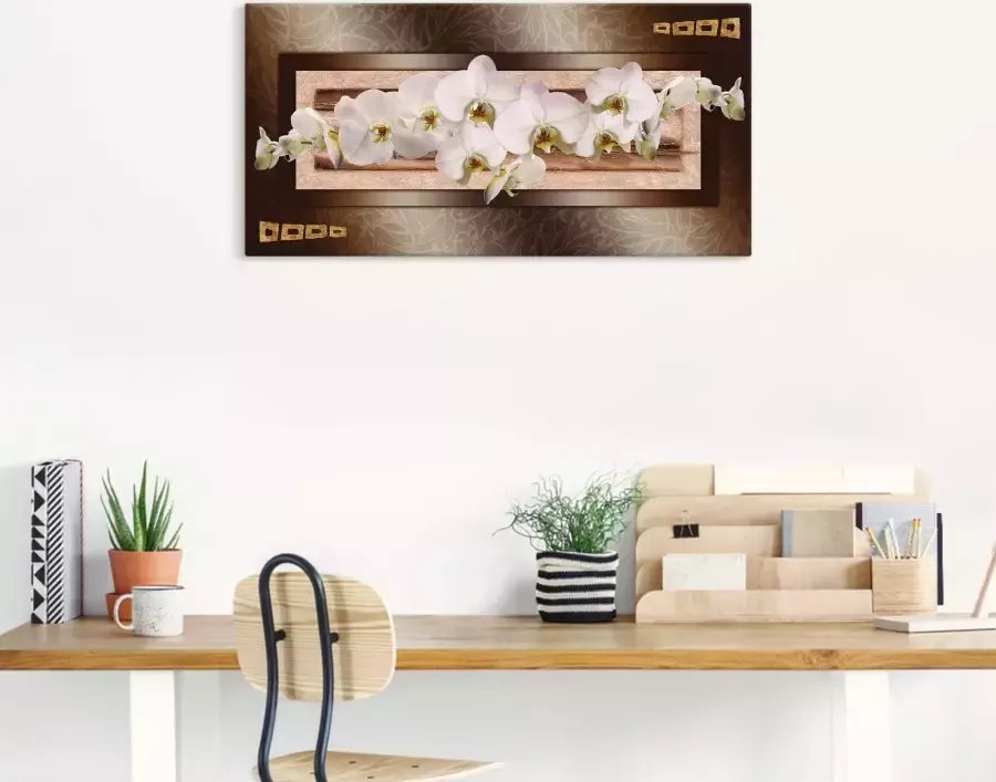 Artland Artprint op linnen Witte orchideeën met gouden vierkanten - Foto 3