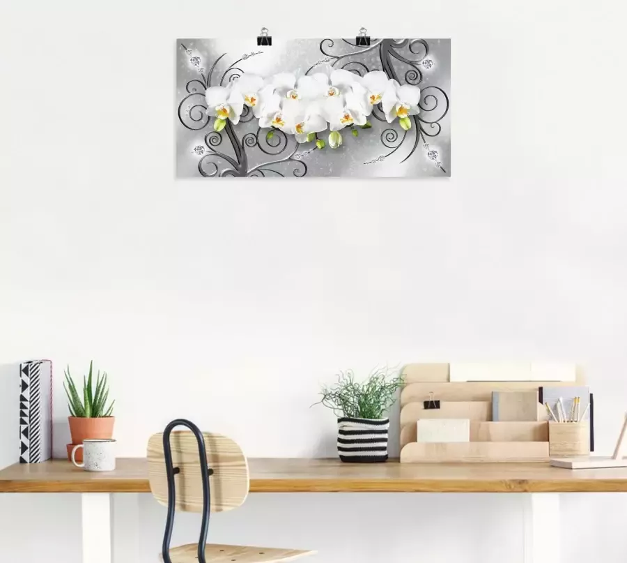 Artland Artprint Witte orchideeën op ornamenten als artprint van aluminium artprint voor buiten artprint op linnen poster muursticker - Foto 3