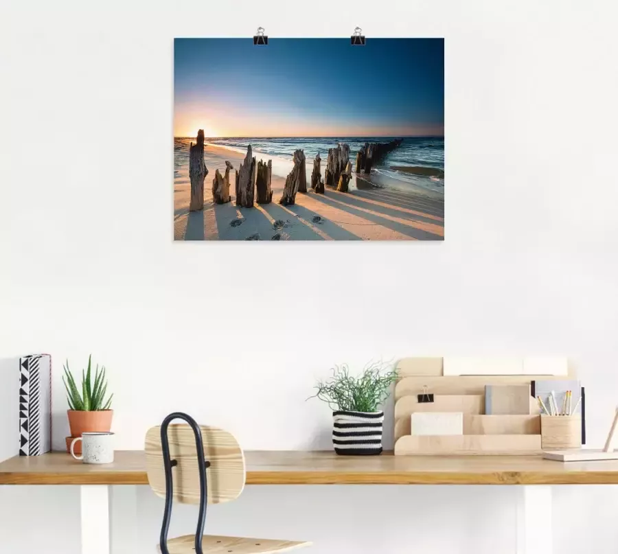 Artland Artprint Zonsondergang strand golfbreker als artprint van aluminium artprint voor buiten artprint op linnen poster muursticker - Foto 3