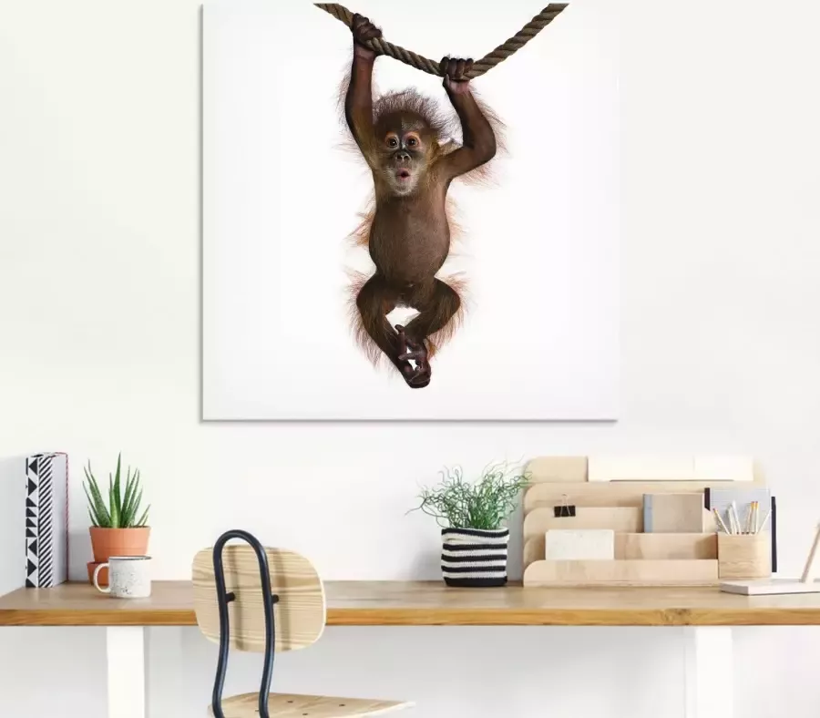 Artland Print op glas Baby Sumatra orang oetan hangt aan het touw - Foto 2