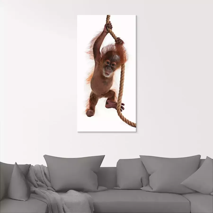 Artland Print op glas Baby Sumatra orang oetan hangt aan het touw - Foto 1